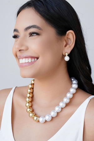 Gargantilha Bolas Lisas e Pérolas Banhado a Ouro 18K - 40 cm