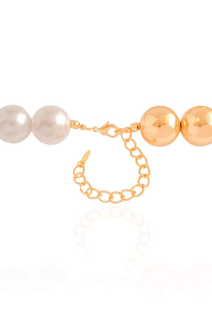 Gargantilha Bolas Lisas e Pérolas Banhado a Ouro 18K - 40 cm