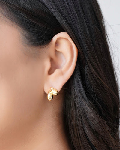 Brinco Gota Dupla Lisa Banhado a Ouro 18K