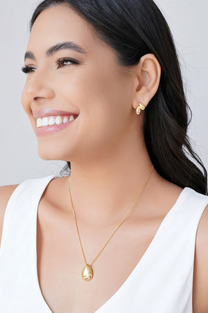 Brinco Gota Dupla Lisa Banhado a Ouro 18K