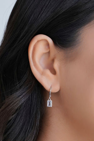 Brinco Argola Click Retângulo Cristal 2.3 cm Ródio Branco