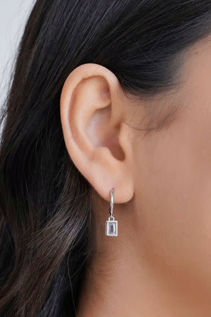 Brinco Argola Click Lisa Retângulo Cristal 2.3 cm Ródio Branco