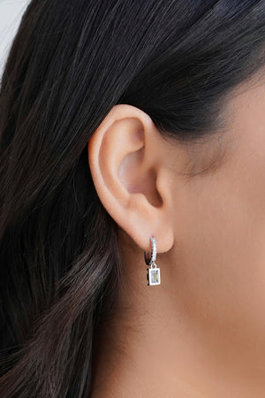 Brinco Argola Click Cravejado Cristal Retângulo 2.2 cm Ródio Branco