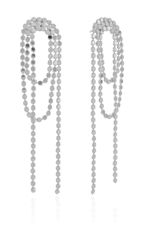 Brinco Franja Bolinhas Achatadas Ródio Branco