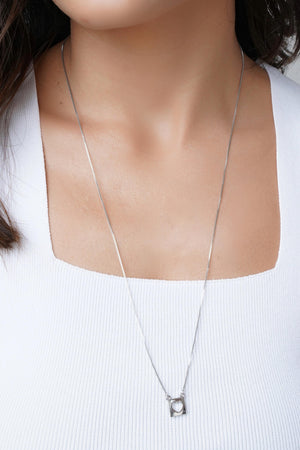 Escapulário Espírito Santo Coração Vazado Ródio Branco - 60 cm