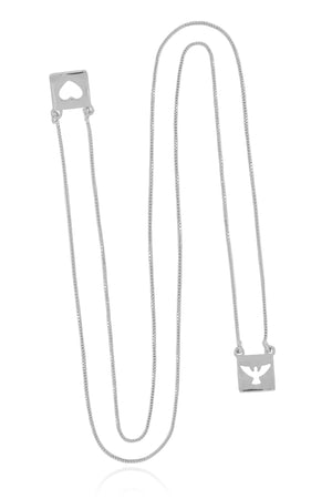 Escapulário Espírito Santo Coração Vazado Ródio Branco - 60 cm