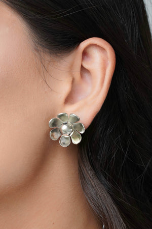 Brinco Flor Lisa 2.3 cm Ródio Branco