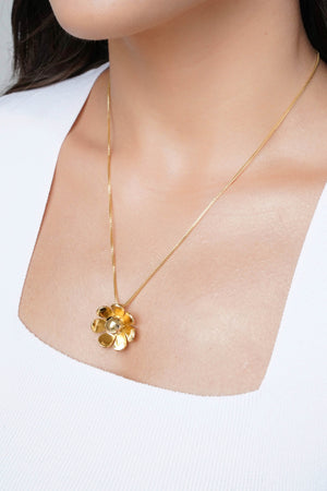 Gargantilha Veneziana Flor Lisa 2.3 cm Banhado a Ouro 18K - 45 cm