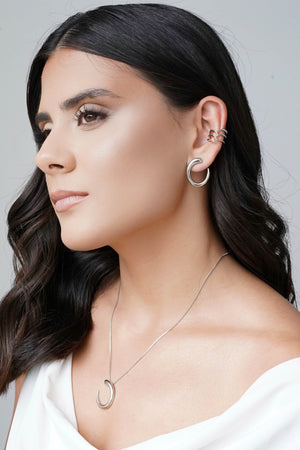 Brinco Oval Liso Vazado 2.4 cm Ródio Branco