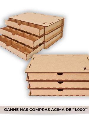 Kit 3 Porta Joias Gaveta com 60 Divisórias