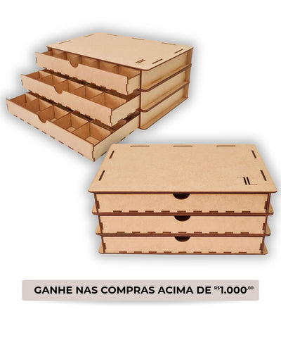 Kit 3 Porta Joias Gaveta com 60 Divisórias