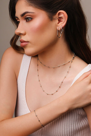 Gargantilha Longa Gomos Ródio Branco - 70 cm