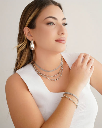 Choker Elos Ovais 4 mm Ródio Branco - 33 cm