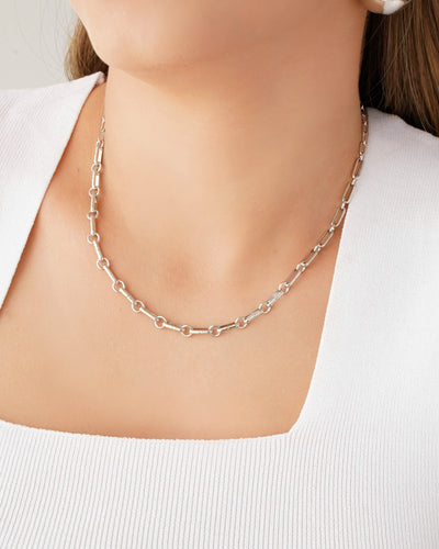 Choker Elos Ovais 4 mm Ródio Branco - 33 cm