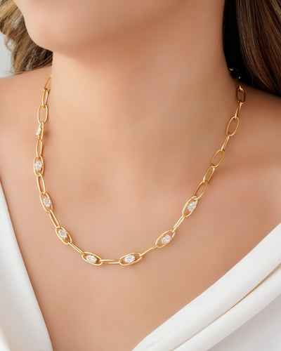 Colar Elos Ovais Cristal Banhado a Ouro 18K - 45 cm