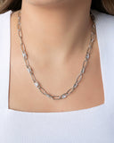 Gargantilha Elos Ovais Cristal Ródio Branco - 45 cm