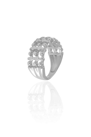 Anel Bolinhas Texturizadas Tamanho 21 Ródio Branco