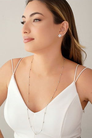 Gargantilha Longa Gomos Ovais 3 mm Ródio Branco - 70 cm