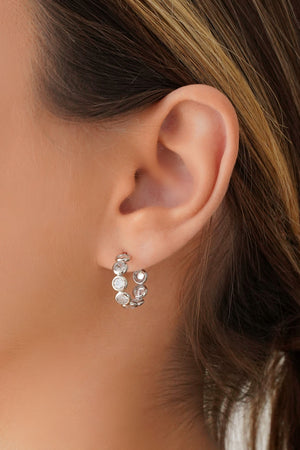 Brinco Argola Pontos de Luz Cristal 1.7 cm Ródio Branco