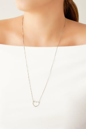 Escapulário Corações Vazados Ródio Branco - 60 cm