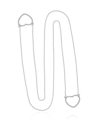 Escapulário Corações Vazados Ródio Branco - 60 cm