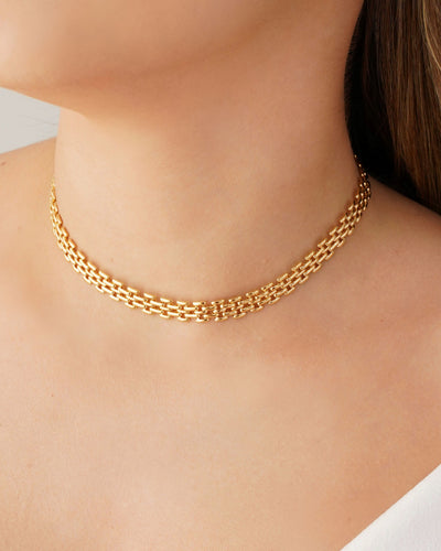 Choker Malha Relógio 8 mm Banhado a Ouro 18K - 31 cm