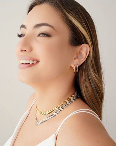 Choker Malha Relógio 8 mm Ródio Branco - 31 cm