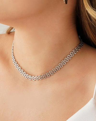 Choker Malha Relógio 8 mm Ródio Branco - 31 cm