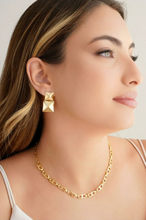 Brinco Quadrado Duplo Liso Banhado a Ouro 18K