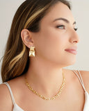 Brinco Quadrado Duplo Liso Banhado a Ouro 18K