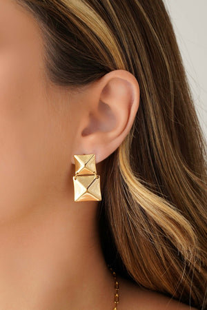 Brinco Quadrado Duplo Liso Banhado a Ouro 18K