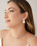 Brinco Quadrado Duplo Liso Ródio Branco