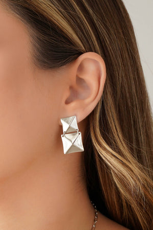 Brinco Quadrado Duplo Liso Ródio Branco