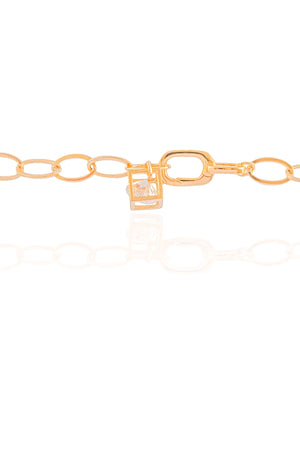 Gargantilha Gravata Elos Ovais Cubo Ponto de Luz Cristal Banhado a Ouro 18K - 45 cm