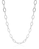 Gargantilha Gravata Ajustável Elos Ovais Cubo Ponto de Luz Cristal Ródio Branco - 45 cm