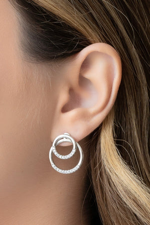 Ear Jacket Argola Dupla Cravejada Cristal Ródio Branco