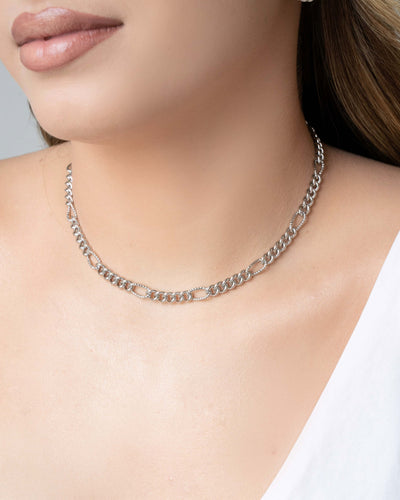 Choker Elos Detalhados Ródio Branco - 30 cm