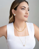 Gargantilha Longa Veneziana Pérola 16 mm Banhado a Ouro 18K - 60 cm
