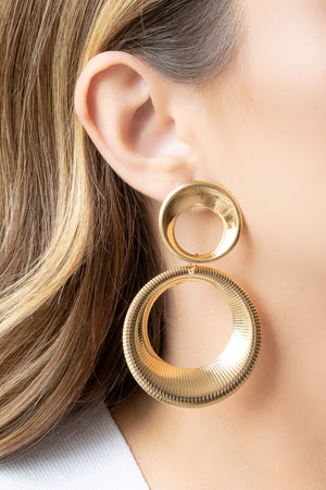 Brinco Argola Dupla Texturizada 7.5 cm Banhado a Ouro 18K