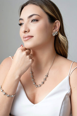 Gargantilha Elos Spike 13 mm Ródio Branco - 45 cm