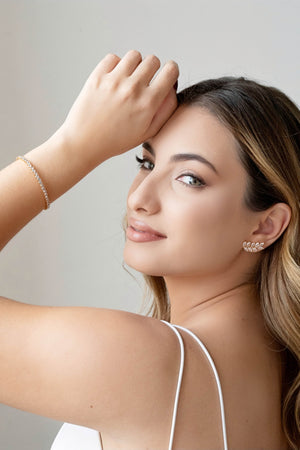 Ear Cuff Folha Navetes Cristal Banhado a Ouro 18K