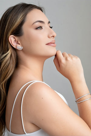Ear Cuff Folha Navetes Cristal Ródio Branco