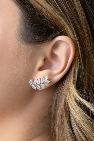 Ear Cuff Folha Navetes Cristal Ródio Branco