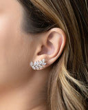 Ear Cuff Folha Navetes Cristal Ródio Branco