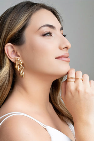 Anel Duplo Filetes Tamanho 16 Banhado a Ouro 18K