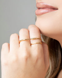 Anel Duplo Filetes Tamanho 16 Banhado a Ouro 18K