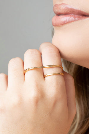 Anel Duplo Filetes Tamanho 18 Banhado a Ouro 18K