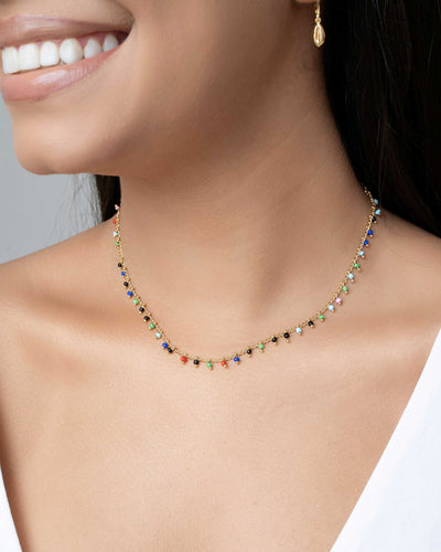 Choker Miçangas Coloridas 2 mm Banhado a Ouro 18K