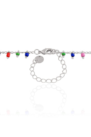 Choker Miçangas Coloridas Ródio Branco
