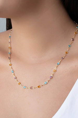 Gargantilha Pontos de Luz Coloridos Banhado a Ouro 18K - 45 cm